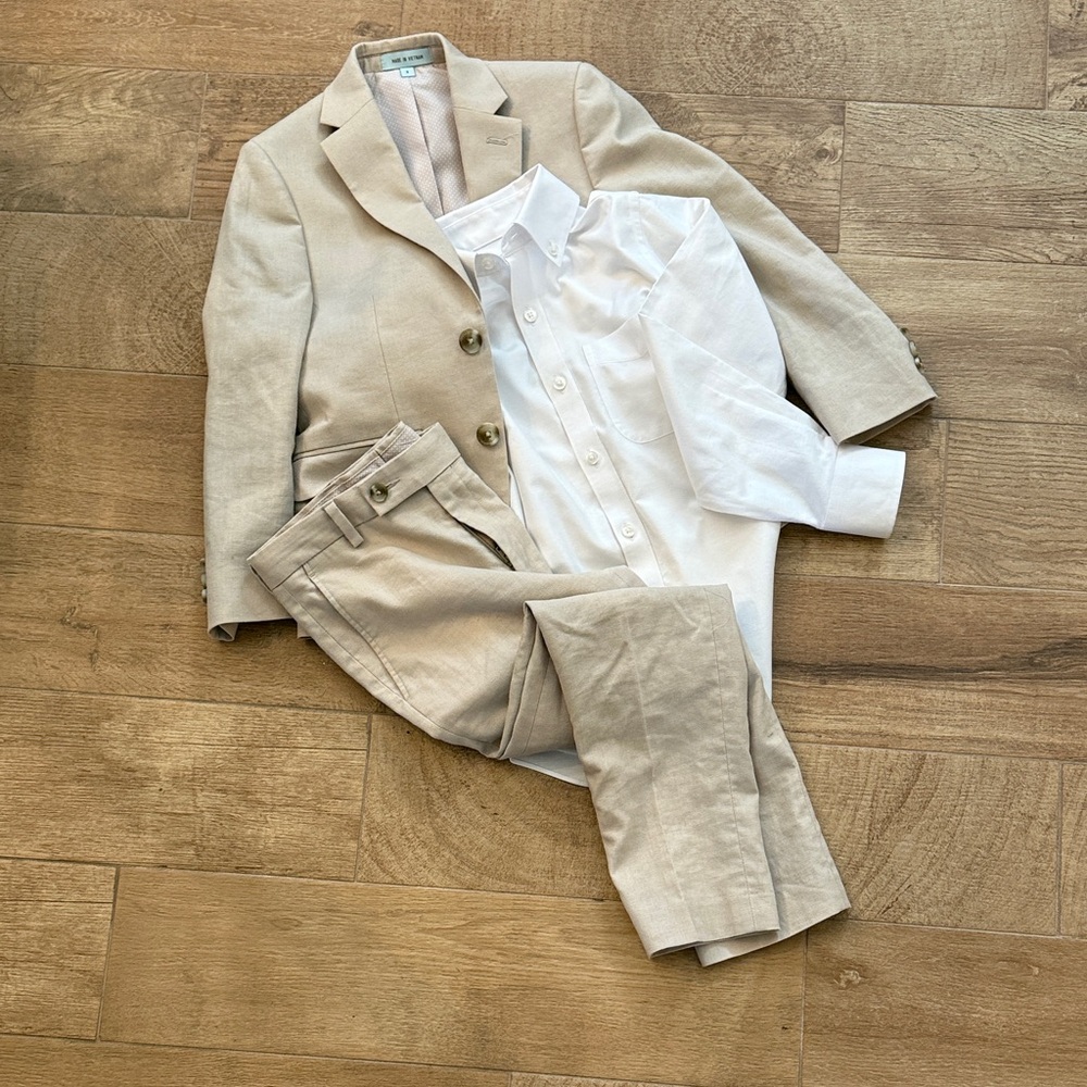 Boy’s Class Club Linen Beige Suit with White Shirt